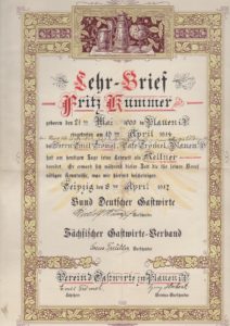 Lehrbrief eines Gesellen aus dem Kaffeehaus Trömel in Plauen, 08.04.1917