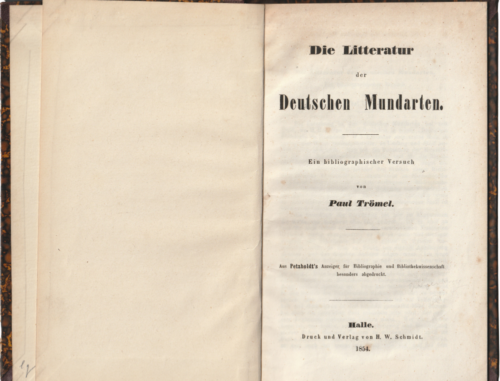 Literatur der Deutschen Mundarten, Paul Trömel, 1856