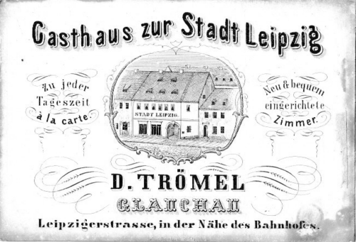 Vignette des Gasthauses "Zur Stadt Leipzig" von D. Trömel in Glauchau