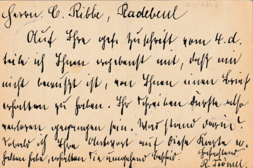Karte von Richard Trömel an C. Ribbe in Radebeul, 07.04.1902